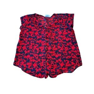 Liz Claiborne Womens Red & Blue Floral Short Sleeve Shirt Size Med Button Down